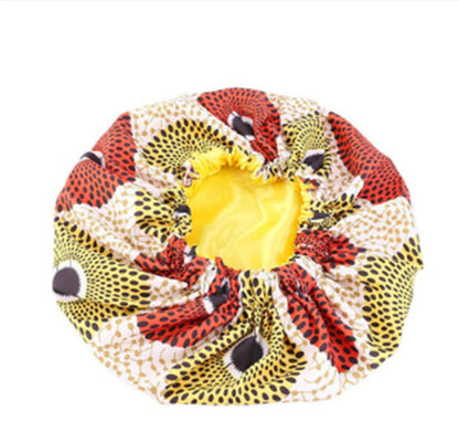 Pattern Satin Linned Bonnet Women Double-Layer Bonnet For Sleeping