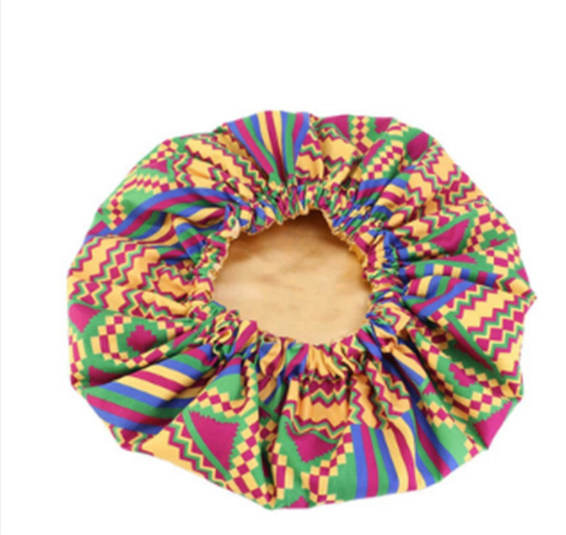 Pattern Satin Linned Bonnet Women Double-Layer Bonnet For Sleeping