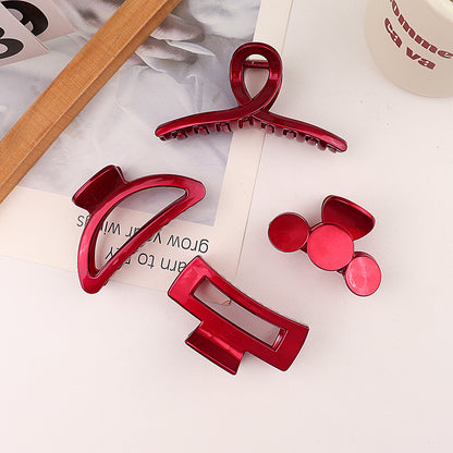 Barrettes Female Back Head Grip Shark Clip Hairpin Hair Claw Large Size Scrub Head Hair Clip Red Headwear