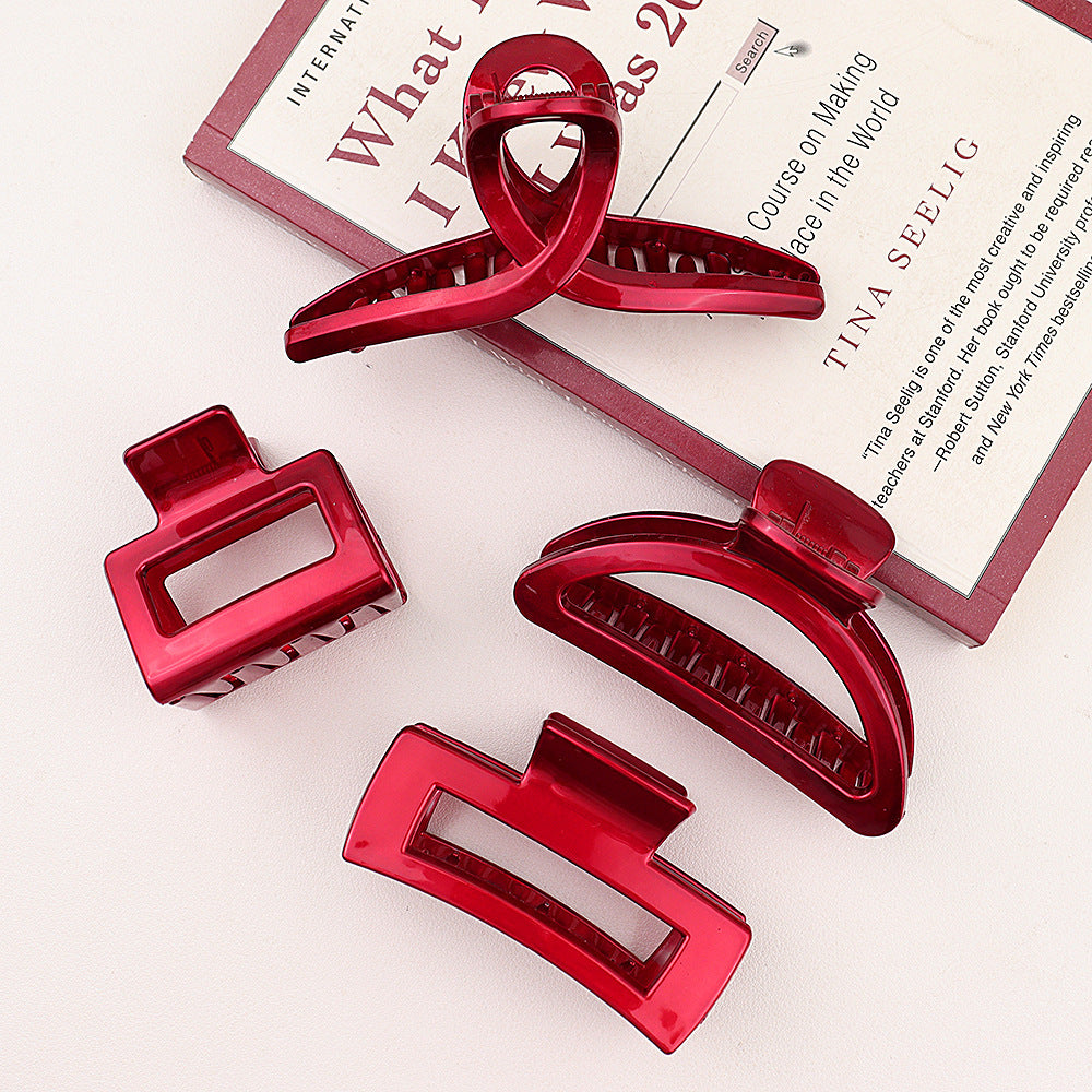 Barrettes Female Back Head Grip Shark Clip Hairpin Hair Claw Large Size Scrub Head Hair Clip Red Headwear