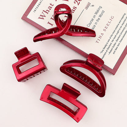 Barrettes Female Back Head Grip Shark Clip Hairpin Hair Claw Large Size Scrub Head Hair Clip Red Headwear