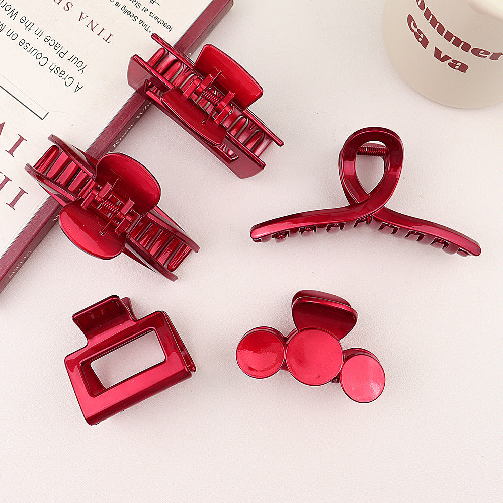 Barrettes Female Back Head Grip Shark Clip Hairpin Hair Claw Large Size Scrub Head Hair Clip Red Headwear