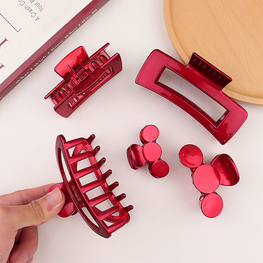 Barrettes Female Back Head Grip Shark Clip Hairpin Hair Claw Large Size Scrub Head Hair Clip Red Headwear