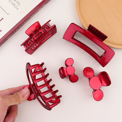 Barrettes Female Back Head Grip Shark Clip Hairpin Hair Claw Large Size Scrub Head Hair Clip Red Headwear