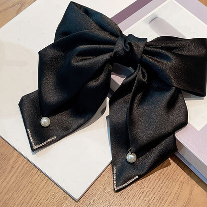 Bow Barrettes Long Pearl Spring Clip